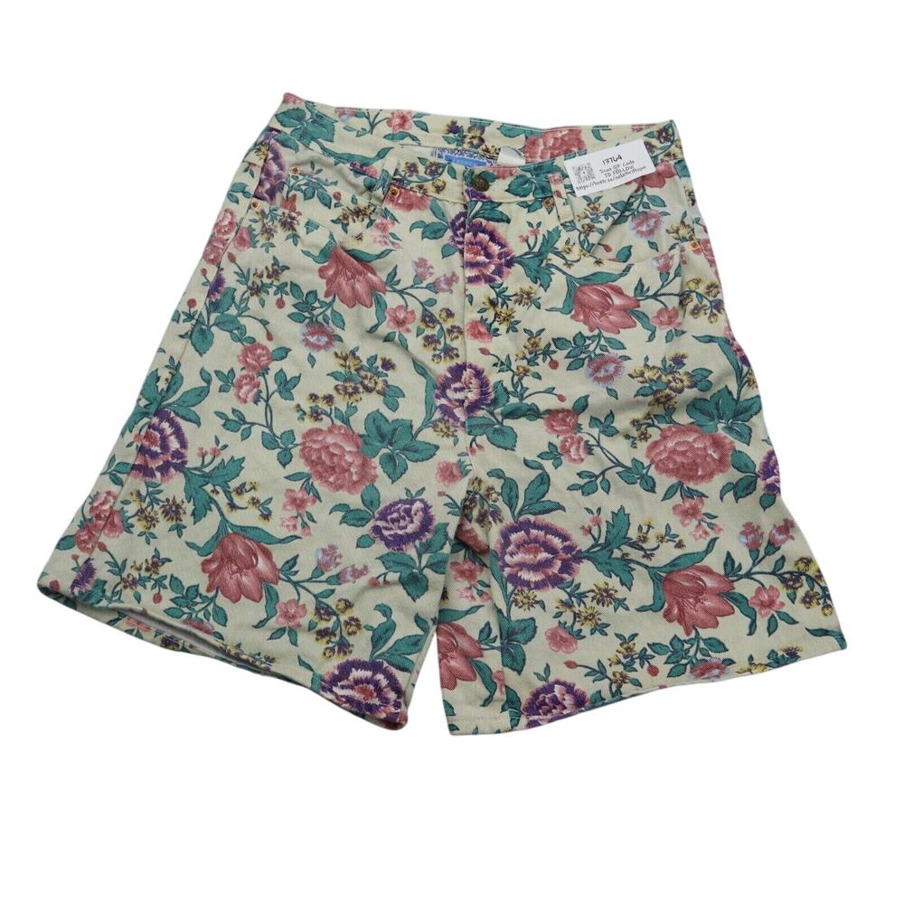 EXP Jeans Shorts Womens M Ivory Floral High Waist 5 Pocket Design Casual Bottoms